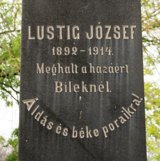 Lustig József nagykanizsai síremléke.