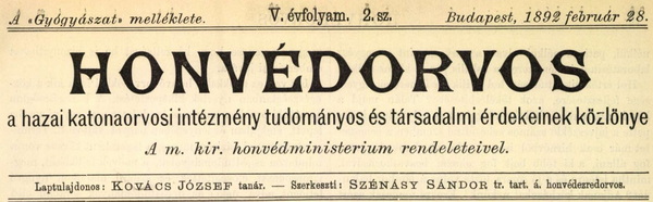 A nemzetközi vizsgálatok eredményeit közlő, a Gyógyászat mellékleteként megjelenő Honvédorvos közlöny címlapja