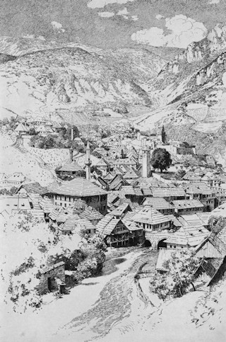 Travnik látképe Hári Gyula 1901-ben készült rajzán.