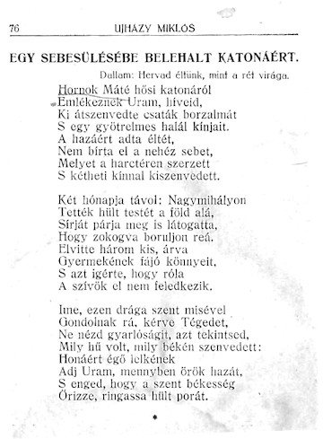 A Hornok Mátéért szóló könyörgés Újházy könyvének 76. oldaláról. (Forrás: Üllői Helytörténeti Gyűjtemény)