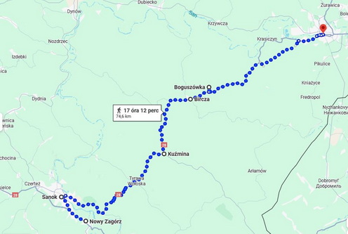 Roóbék gyalogmenete a kivagonírozás után Przemyślbe a hagyományos, előírt menetvonalat követte.