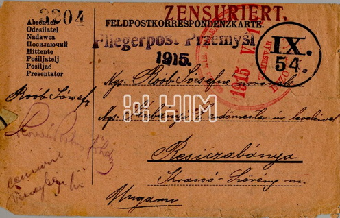 Roób József repülőpostával elküldött levelezőlapjának elő- és hátlapja, 1915. február 5.