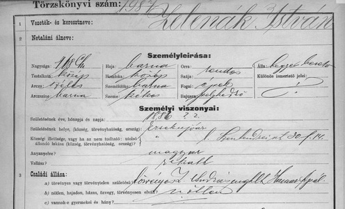 Zelenák István fogolylapjának a részlete a személyleírásával.