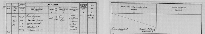 Zelenák Julianna menye, Prósz Lajosné Kellner Terézia Budapest ostromakor történt halálesetének bejegyzése a Budapest III. kerületi halotti anyakönyvben.