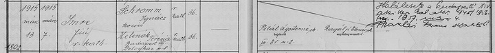 Schromm Imre születési bejegyzése a budapesti VIII. kerületi születési anyakönyvben.
