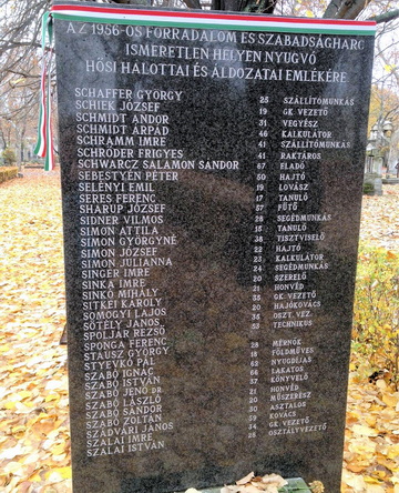Az 1956-os forradalom és szabadságharc ismeretlen helyen nyugvó hősi halottai és áldozatai emlékére emelt emlékmű.
