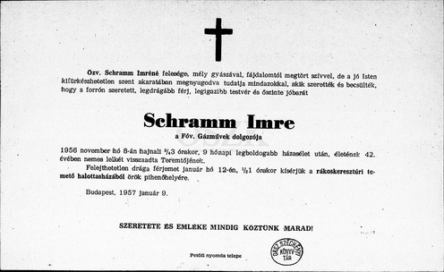 Schramm Imre gyászjelentése.