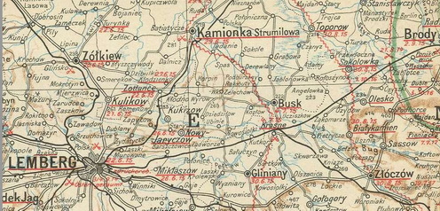 Roób hadnagy és a magyar hadifogoly-transzport Lembergtől Brodyig tartó vasúti utazásának útvonala