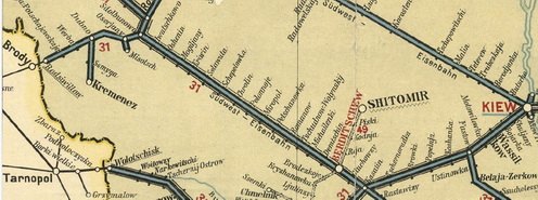 Roób hadnagy és a magyar hadifogoly-transzport Brodytól Kievig tartó vasúti utazásának útvonala