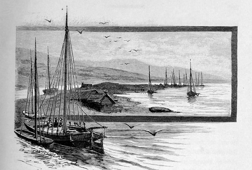 Tájkép a Volga középső szakaszán az Arlow ezredes által Przemyślből elhozott könyv illusztrációja