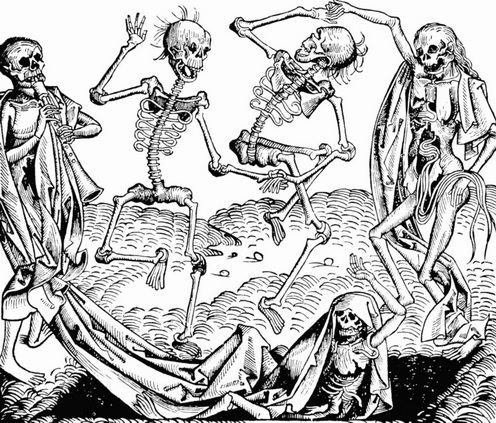 Michael Wolgemut Danse Macabre azaz Haláltánc c. képe a Nürnbergi Krónikából