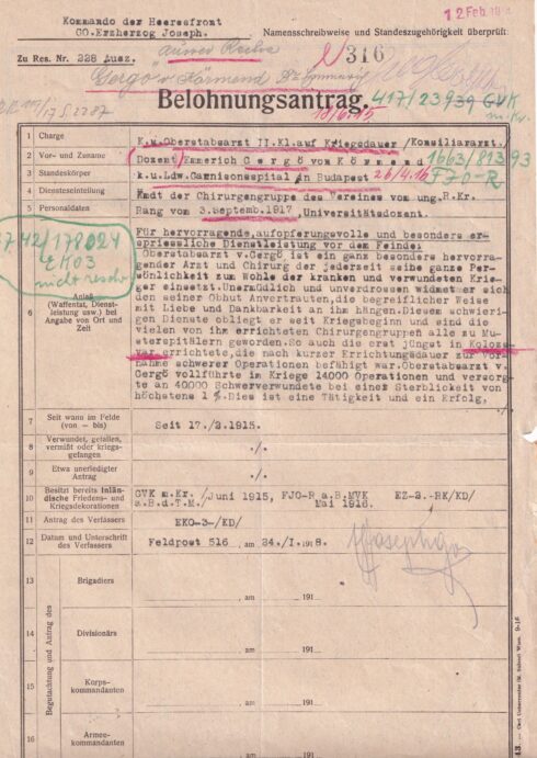 Gerő Imre tartalékos főorvos kitüntetési javaslata (KA OBA Nr 226431)