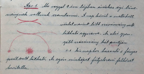 Roób József naplórészlete a leírással és az összetett halo-jelenség rajzával