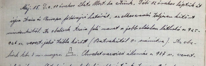 Roób naplóbeli bejegyzése, benne vázlata az obeliszkről.