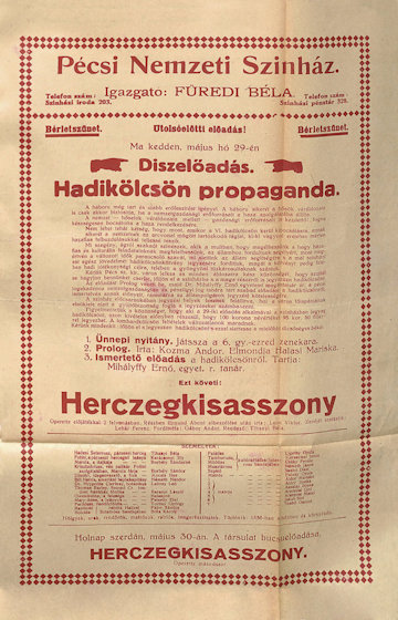 A Pécsi Nemzeti Színház egyik plakátja a naplóból.