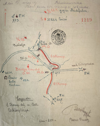 A naplóíró zászlóaljának az állásai 1916. augusztus 31-én.